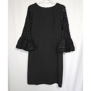 Sheath Dress Women 8 Black Excellent Lace Sequin Bell Sleeve Cocktail Scarlett